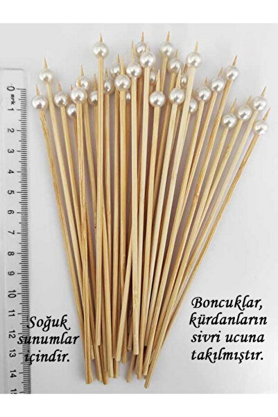 tm tasarı mağazası 15 Cm Uzun Kürdan - 10 Adet Dekoratif Krem Küçük İncili Ko...