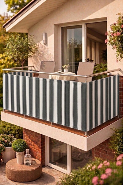 ALTINPAMUK Σιδερένια κουρτίνα μπαλκονιού Κουρτίνα κιγκλίδωμα ΓΚΡΙ ΛΕΥΚΟ Ολόσω...