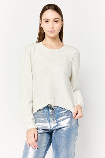 aerie Women Crew Neck Textured Sweaters, Light Grey