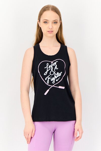 Nike Women Round Neck Sleeveless Graphic Print Tank, Black