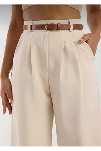 Heyya Γυναικείο παντελόνι Palazzo με διπλές πιέτες και φαρδιά μπατζάκια σε κρ...