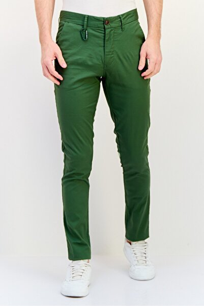 Salsa بنطال تشينو سادة بقصّة Slim Fit للرجال، زيتوني غامق