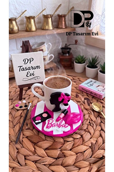DP Tasarım Evi El Yapımı Tasarım Kahve Fincan Seti - Barbie & Makyaj Temalı S...