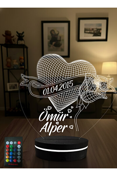 3D Hediye Dünyası Evlilik Yıl Dönümü Hediyesi 16 Renkli Kumandalı