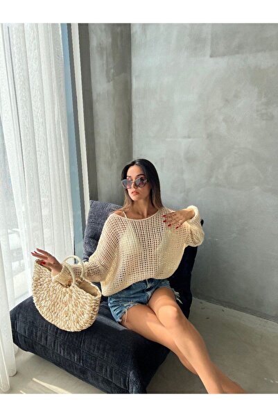 De Pose Διάτρητο πλεκτό Oversize Φθινοπωρινό πουλόβερ μπλούζα