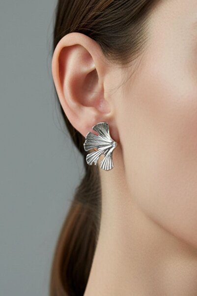 BHR AKSESUAR Women's Silver Leaf Earrings – Minimalist Stylish Daily Combinat...