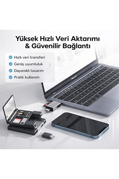 GreaTech Çok Fonksiyonlu 7 ın 1 OTG Kart Okuyucu Type C USB Hafıza iPhone And...