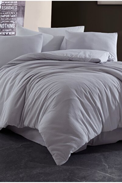 NazeninHome Σετ Παπλωματοθήκης Gofre 100% Βαμβακερό Μονό, Γκρι |   Με σεντόνια