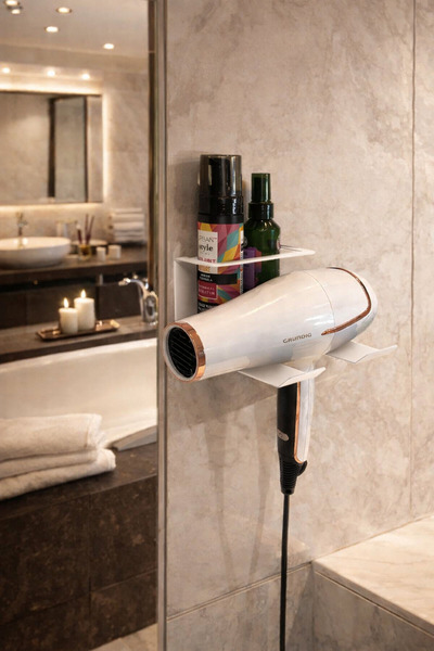 VENON Beyaz Metal Raflı Fön Askısı DÜBELLİ SAĞLAM Saç Kurutma Askısı Saç Spre...