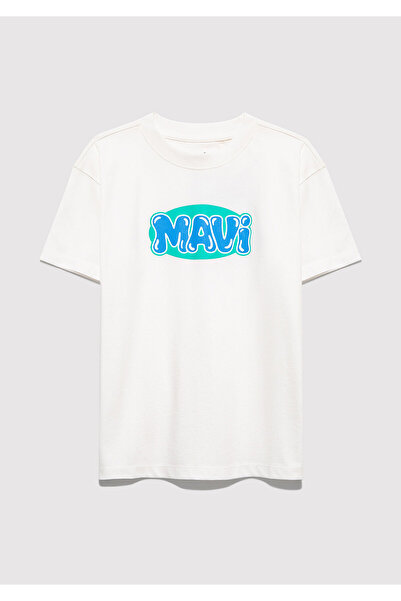 Mavi Printed Ecru T-Shirt Loose Fit / Comfortable Loose Cut 6610443-70057