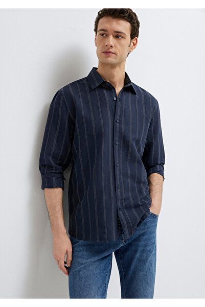 Mavi Marineblaues Hemd aus Leinenmischung, normale Passform 0211979-91592