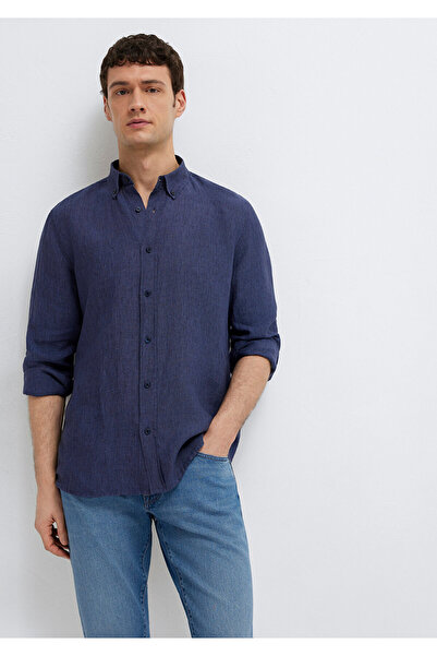 Mavi Marineblaues Hemd aus Leinenmischung, normale Passform 0211961-70718