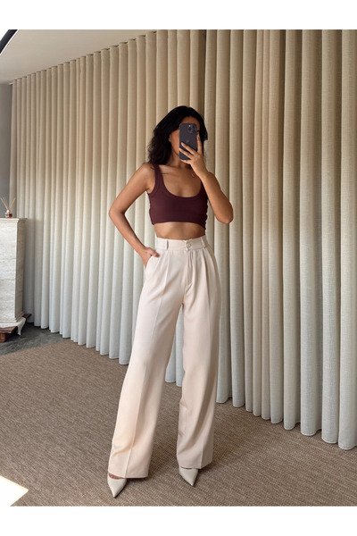 mydukkan.co Bel Lastik Palazzo Trousers - Stone