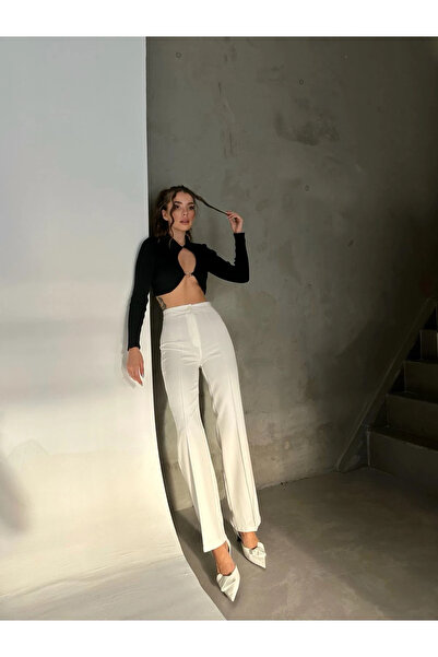 mydukkan.co Front Stitched Pipe Leg Fabric Trousers - White