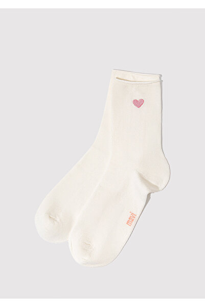 Mavi Heart Embroidered Ecru Socket Socks 1913243-70048