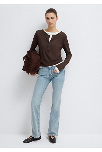 Mavi Wool Blended Double-Layered Brown Long Sleeve T-Shirt Semi Slim Fit / Se...