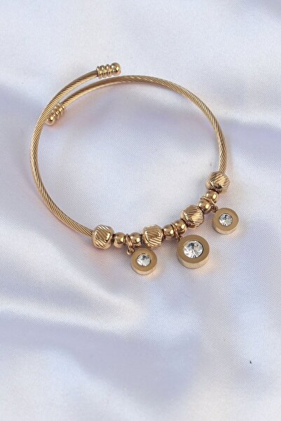 HERŞEYBURDAMODA 316L Steel Gold Color Zircon Stone Model Charm Bracelet - Lis...
