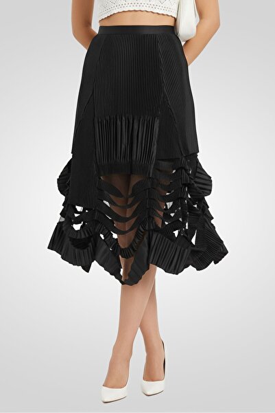 Maison Margiela Women Textured Midi Skirt, Black