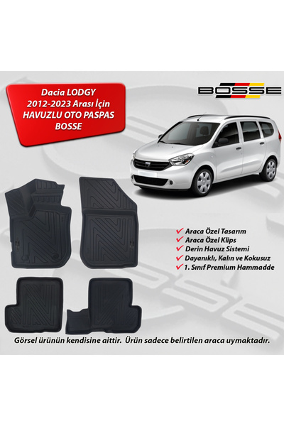 BOSSE Dacia Lodgy Paspas Araca Özel 2013 2023 3D Havuzlu Oto Paspas