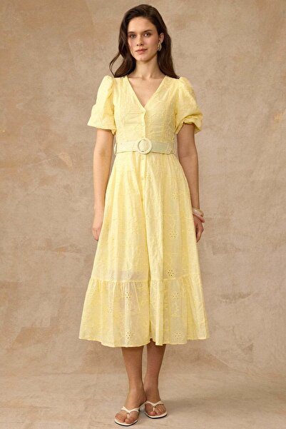 Olcay Λιτό φόρεμα - Κίτρινο - Γραμμή Α
