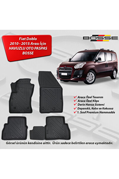 BOSSE Fiat Doblo Paspas Araca Özel 2010 2015 Arası 3D Havuzlu Oto Paspas