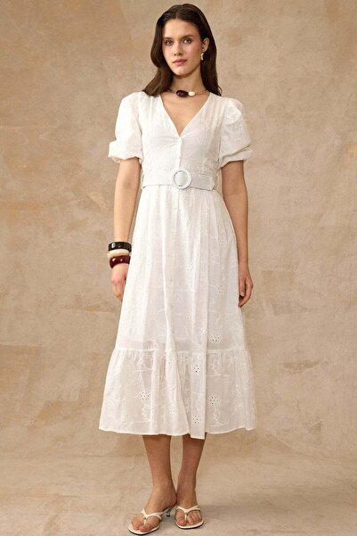 Olcay Λιτό φόρεμα - Εκρού - Γραμμή Α