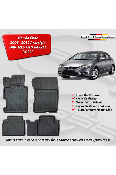 BOSSE Honda Civic Sedan Paspas FD6 Araca Özel 2006 - 2012 3D Havuzlu Oto Paspas
