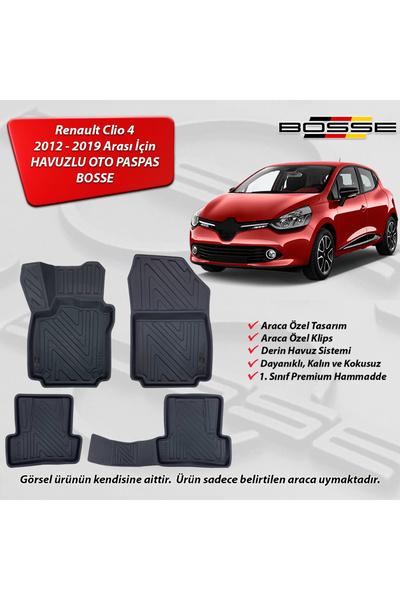 BOSSE Renault Clio 4 Paspas Araca Özel 2012 2019 3D Havuzlu Oto Paspas