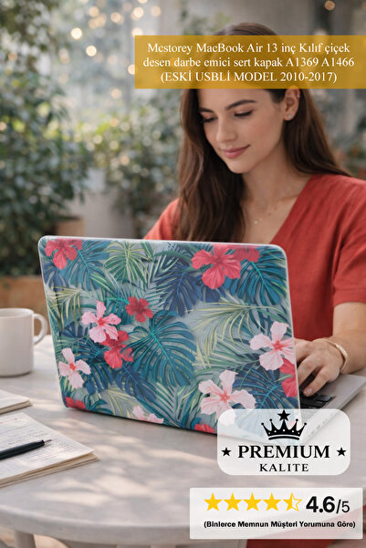 Mcstorey MacBook Air 13 inç Kılıf çiçek desen darbe emici sert kapak A1369 A1...