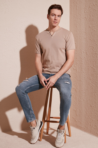 Buratti Βαμβακερό μπλουζάκι με λαιμόκοψη V και κανονική εφαρμογή, ανδρικό T-s...