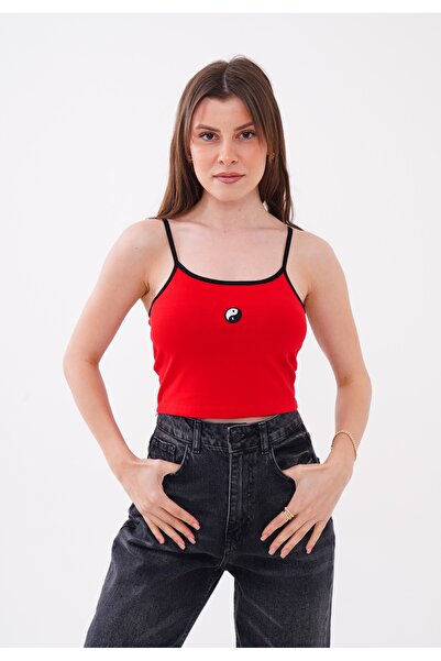 Vinales Γυναικείο ροζ κεντημένο μπουστάκι από λύκρα με σχέδιο Γιν Γιανγκ