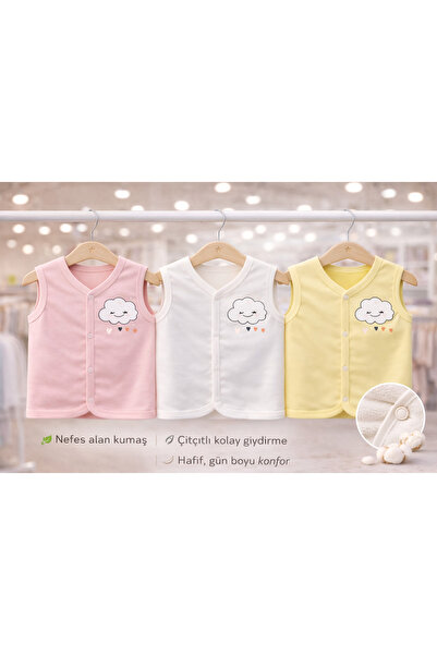 canmana kids&baby %100 Pamuk Yenidoğan Bebek Yelek 3lü