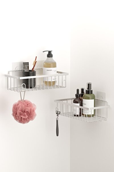 Teknotel 2 τεμάχια θήκη σαμπουάν για ράφι μπάνιου με αυτοκόλλητους γάντζους, ...