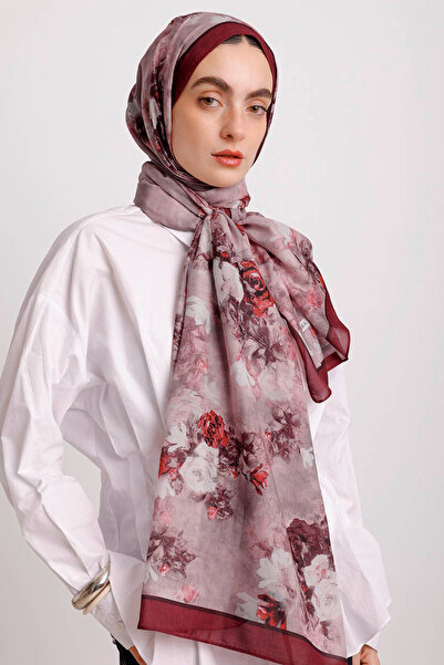 Ayshara Mühr-i Gül Με φλοράλ μοτίβο Μονόπλευρο Σάλι - Κόκκινο