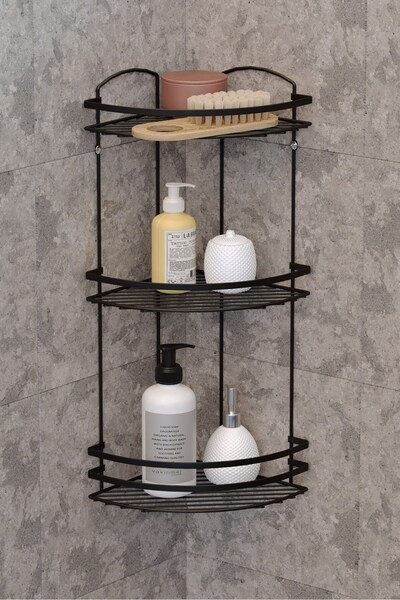 Three-Tier Bathroom Shower Corner Shelf Shampoo Holder Matte Black LM009