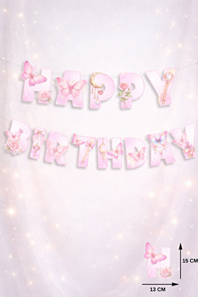 Baloncu Nene Pembe Kelebekli 3D Happy Birthday Banner Yazısı Doğum Günü Süsü ...
