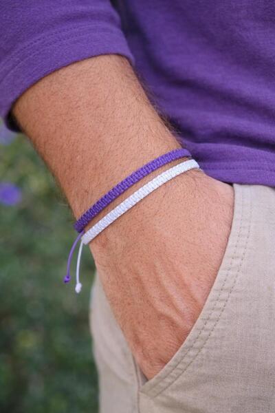 maycollection Purple White Parachute Rope Macrame Braid Double Bracelet