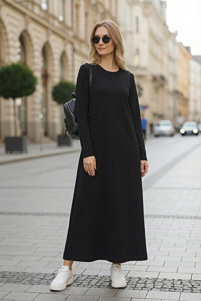 Almila Βαμβακερό μακρυμάνικο φόρεμα με λαιμόκοψη 2031