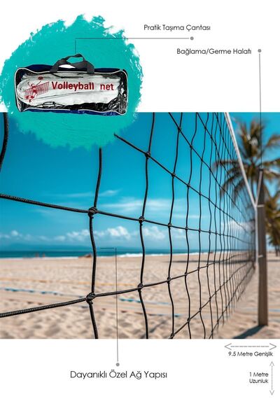 Hsport Premium çok kullanışlı 9.5 metre voleybol filesi pratik çantalı Beach&...