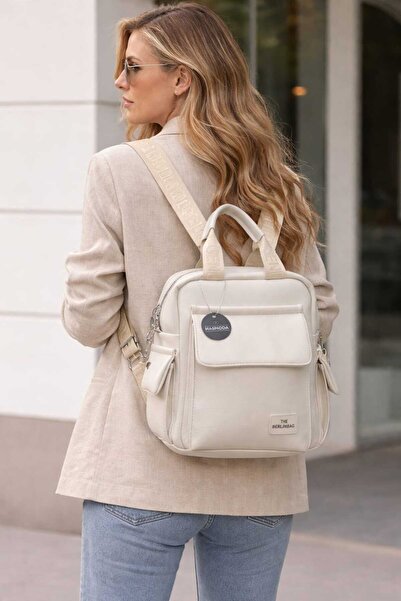 HAS MODA Women's Beige Backpack Multi-Compartment Stylish and Convenient Dail...