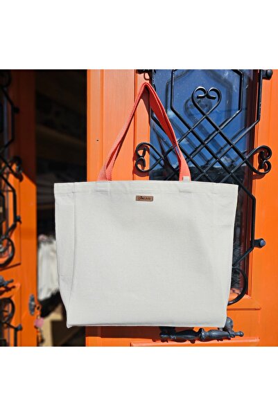 Pikkuva Natural Canvas Tote Bag, Pomegranate Flower Handle, White Velcro, Wat...