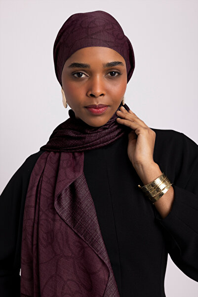 Ayshara Şebnem Hattı Με μονογραμματικό σχέδιο Διπλής όψης Σάλι - Βουργουνδία