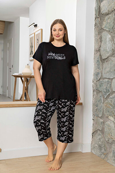 Aydoğan Lodos Store Γυναικείο Σετ Πιτζάμες Μεγάλου Μεγέθους με Κοντό Μανίκι Κ...