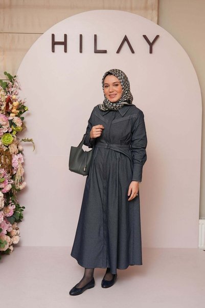Hilay Linda Kontrast Dikiş Detaylı Elbise LACİVERT
