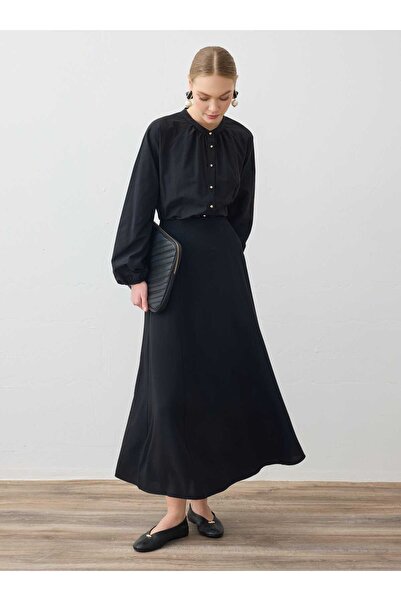 Refka Φούστα με ψηλόμεσο φερμουάρ και λεπτομέρεια ραφής - Μαύρη -