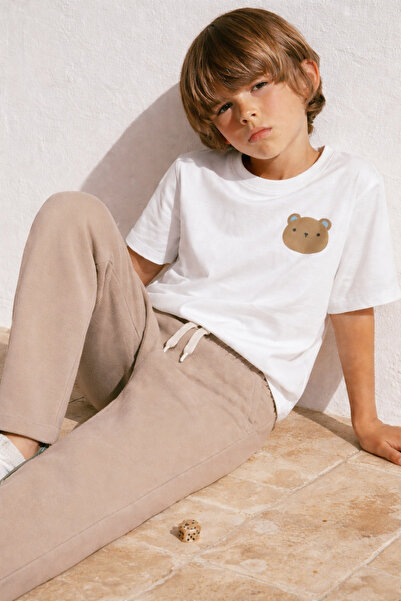 Monila Αγόρι Εκρού Αρκουδάκι με τύπωμα Παντελόνι jogger Σετ με παντελόνι και ...