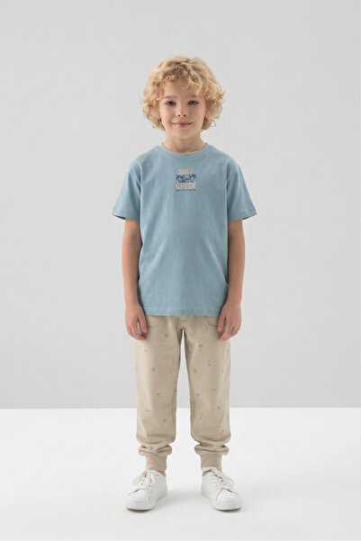 Black One Crew Neck Tropical Patterned Boys' 2-Piece Bottom Top T-Shirt Pants...