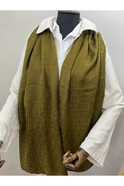 e.m ipek Striped Pattern Jacquard Shawl - Oil Green