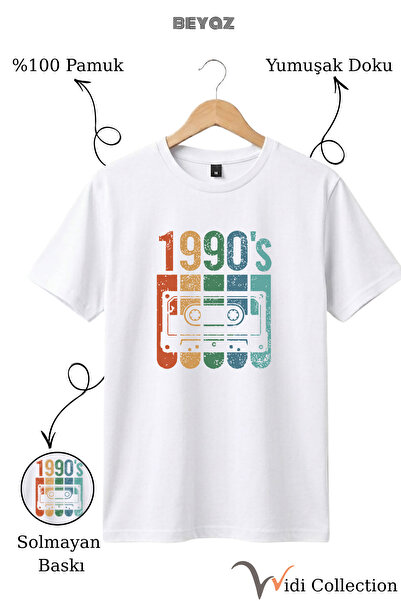 WİDİ Vintage retro kaseta iz 1990-ih Štampano regularnog kroja 100% pamuk bel...