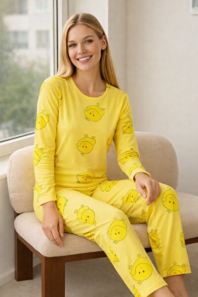 rindahomewear Γυναικείο Σετ Πιτζάμες με Μακρυμάνικο Στάμπα Κοτόπουλο από Μονό...